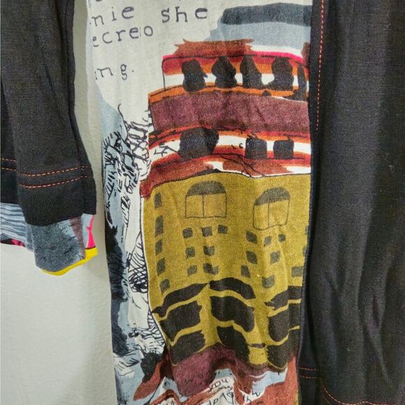 Parsley & Sage Patchwork Mixed-Media Tunic Top V-Neck 3/4 Sleeve Size Small - Picture 5 of 7